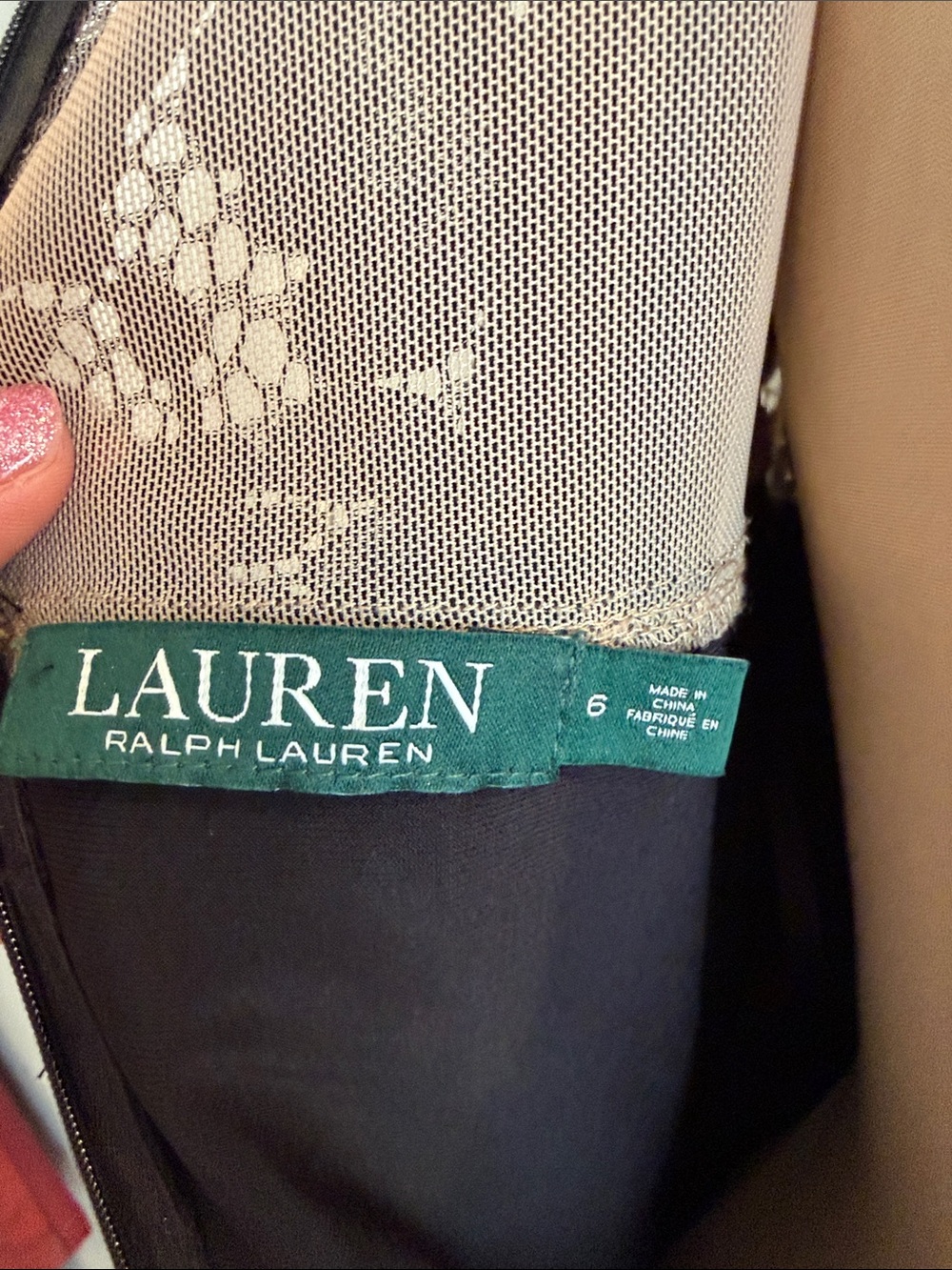 Lauren Ralph Lauren black mini dress with lace overlay 3/4 sleeves zip up back 6 - Picture 8 of 8